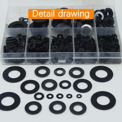 1100 Pcs 9 Sizes Flat Washers for Screws Bolts Black Metal Assorted Washers M2 M2.5 M3 M4 M5 M6 M8 M10 M12 for Furniture Mechanical Repairs