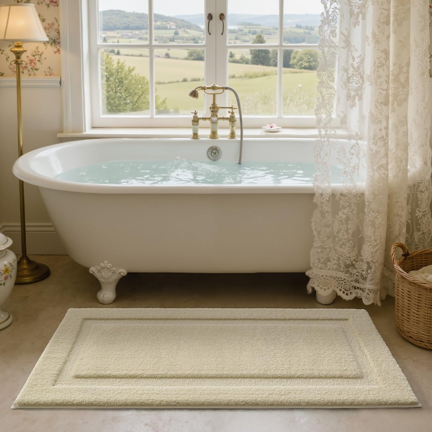 LUMI Ultra Soft Bathroom Rugs Non Slip with Rubber Backing, Absorbent Washable Bath Mat Quick Dry, Upgraded Premium Microfiber Plush Carpet for Bathtub and Shower Floor, Ivory White, 24x43