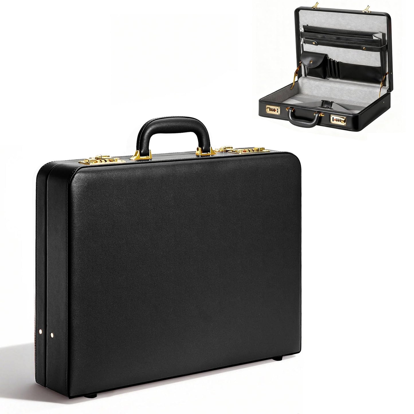 LOCKCURX Briefcases for Men, Anti-Theft Dual Lock Briefcase with 16 Inch Laptop Compartment, Waterproof Faux Leather, Brief Cases Men with Multi File Organizer, Perfect for Office, Travel (Black)