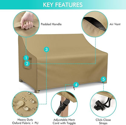 WLEAFJ Patio Sofa Cover Waterproof, 3-Seater Outdoor Sofa, Heavy Duty Deep Lounge Loveseat, Large Lawn Furniture with Air Vent, 79’’ W x 37’’ D x 35’’ H, Khaki