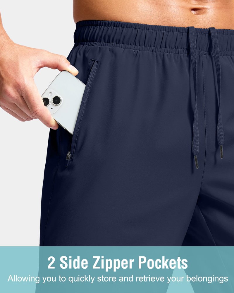 Men's Athletic Running Shorts with Zipper Pockets Quick Dry 7"/ 5"/ 9" Workout Gym Shorts for Basketball Hiking(Navy,5XS)