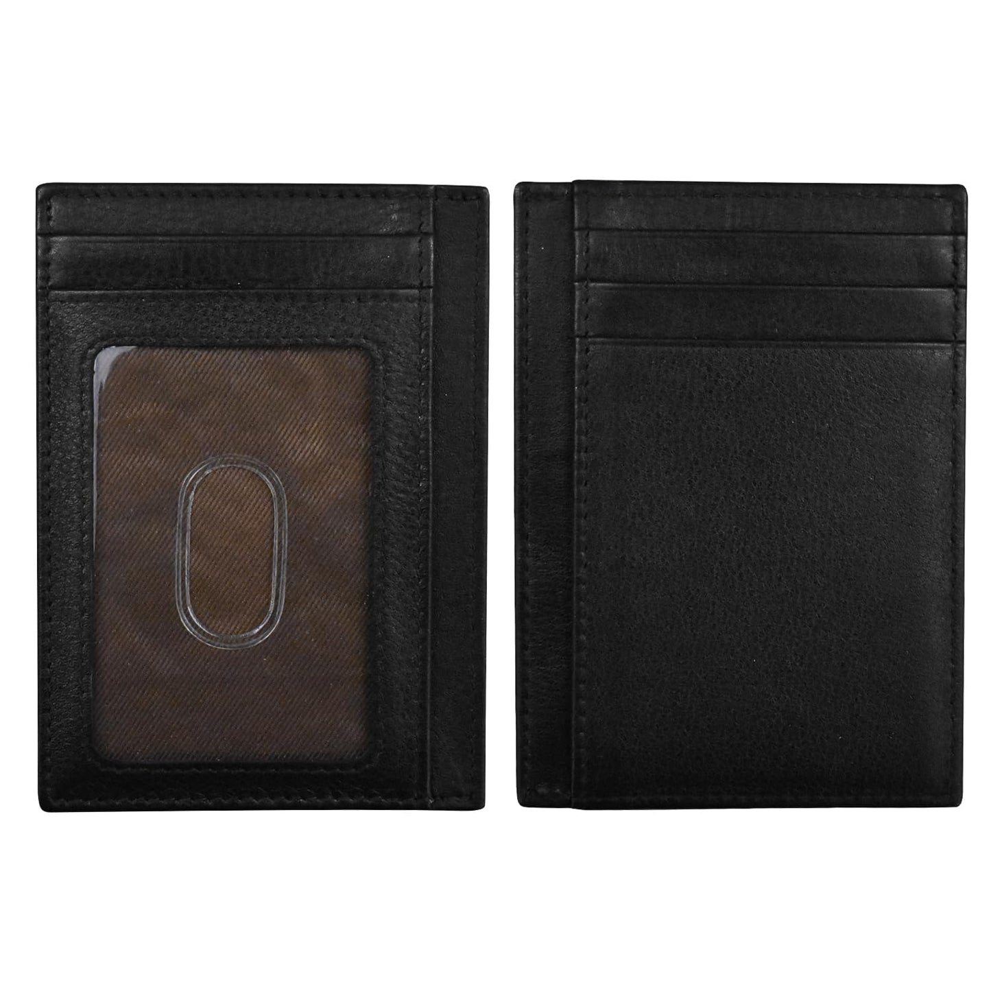 ili New York Genuine Leather Slim RFID Card Holder for Men - 7 Slots, Clear ID Window with Thumb Slide, Compact 4.5" x 3", Minimalist Credit Card Holder for Front or Back Pocket - Black