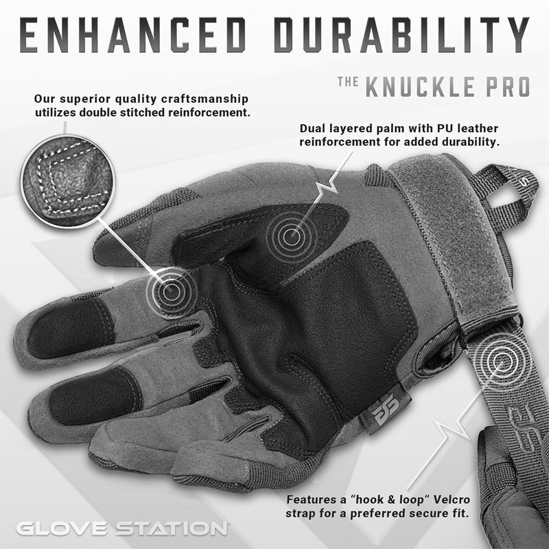 Glove Station Gloves for Men – Touchscreen Utility Gear with Hard Knuckle Protection Used in Motorcycle, Airsoft, & Outdoor Work Gray - Hard Knuckle X-Large