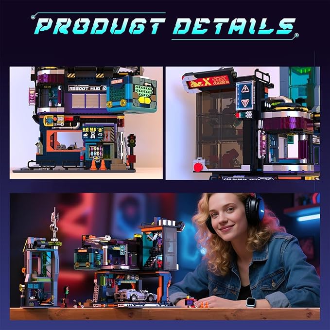 Cyberpunk Repair City Building-Bricks Set with Future Sports Car Future City Modular Buildings Set Display Idea for Adults and Sci-fi Lovers Creative Gift for Adults 2098pcs