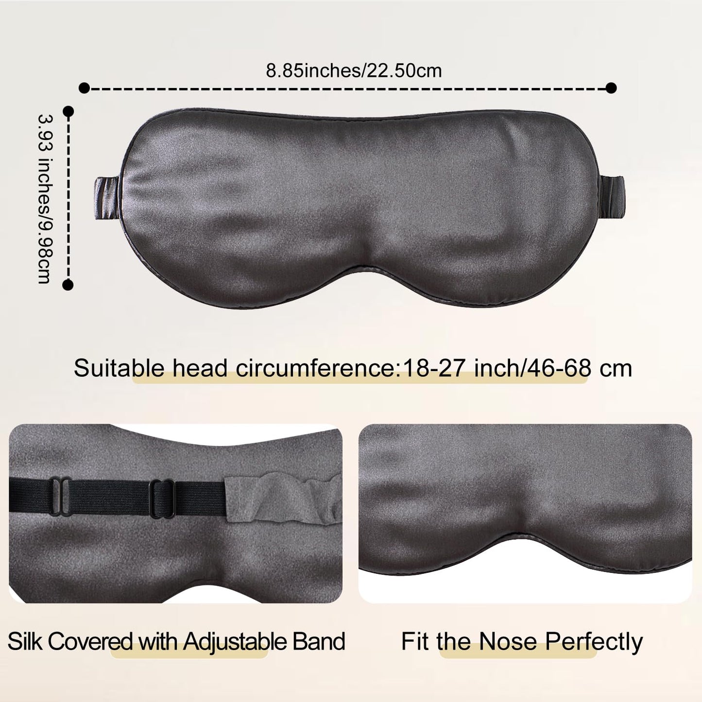 ZIMASILK Adjustable 100% 22 Momme Mulberry Silk Sleep Mask for Sleeping, Filled with Premium Mulberry Silk, Softest & Breathable Blackout Eye Sleeping Mask (Black)