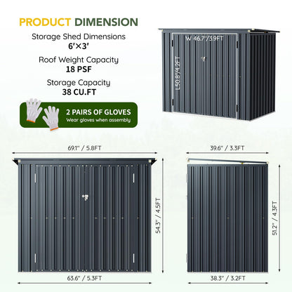 Grovellis Outdoor Trash Can Storage Shed 6x3 FT, Metal Garbage Bin Enclosure with Lift-Up Lid & Gas Strut, Lockable Double Doors, Sloped Roof Waterproof Steel Trash Can Cover for Backyard Patio Garden