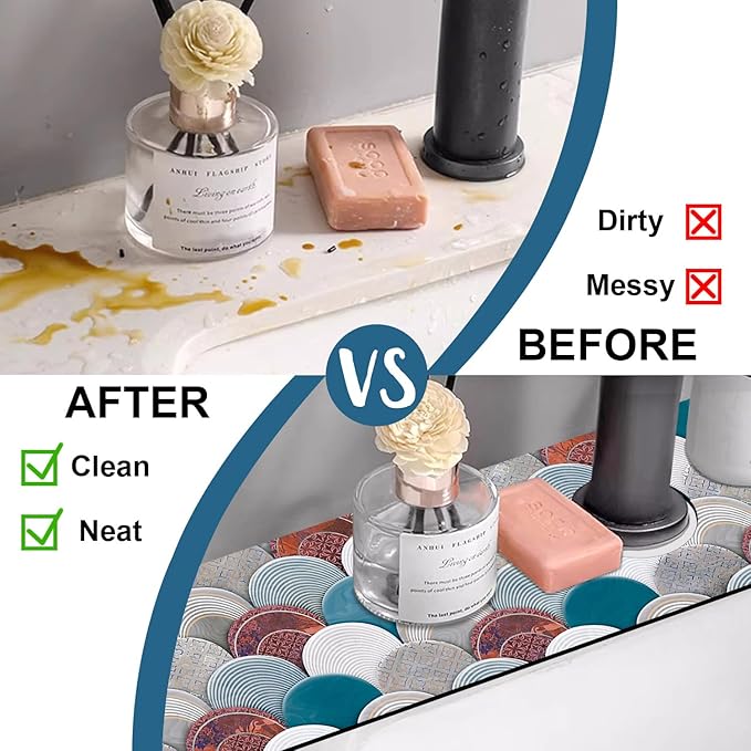 Wall Tiles Texture Sink Faucet Absorbing Mat Ceramic Decor Super Absorbent Fast