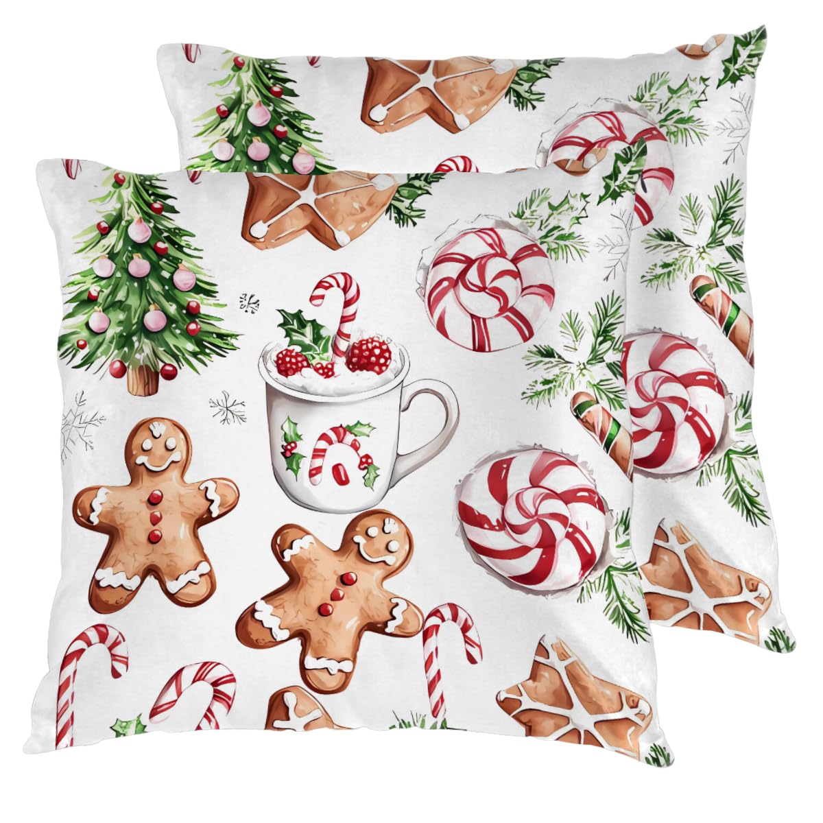 Christmas Gingerbread Man Throw Pillow Covers 20x20 Set of 2 Cushion Cases