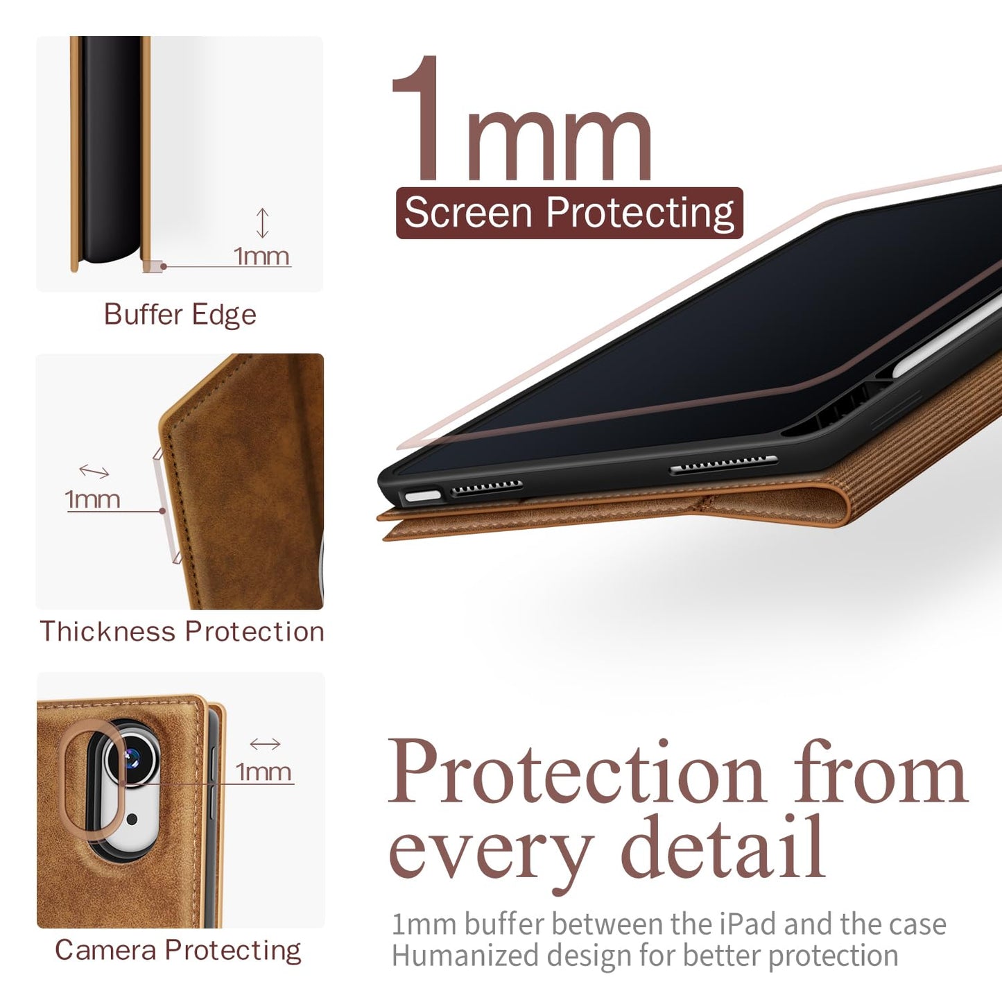 Antbox Case for iPad (A16) 11th (11'')/ 10th Generation (10.9'') High Grade Skin-Touch Vegan Leather with Built-in Pencil Holder Auto Sleep/Wake Function (Tan)