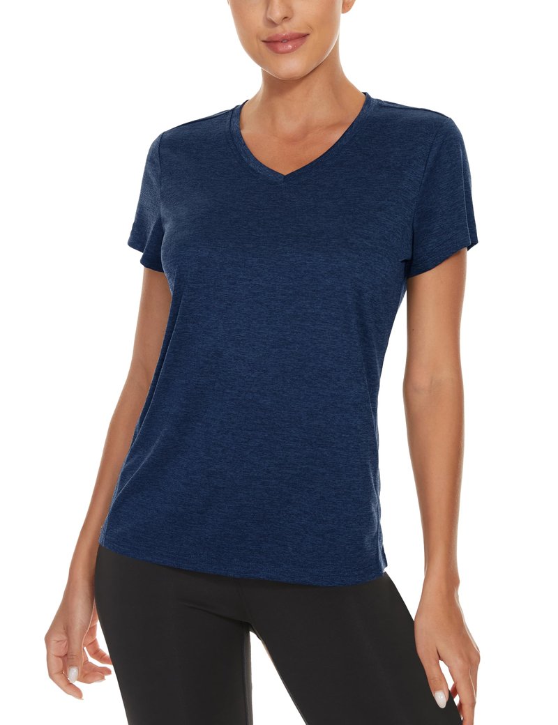 MAGCOMSEN 2 Pack Short Sleeve Workout Tops for Women V Neck Moisture Wicking Athletic Tee Fitted Gym Yoga T Shirts