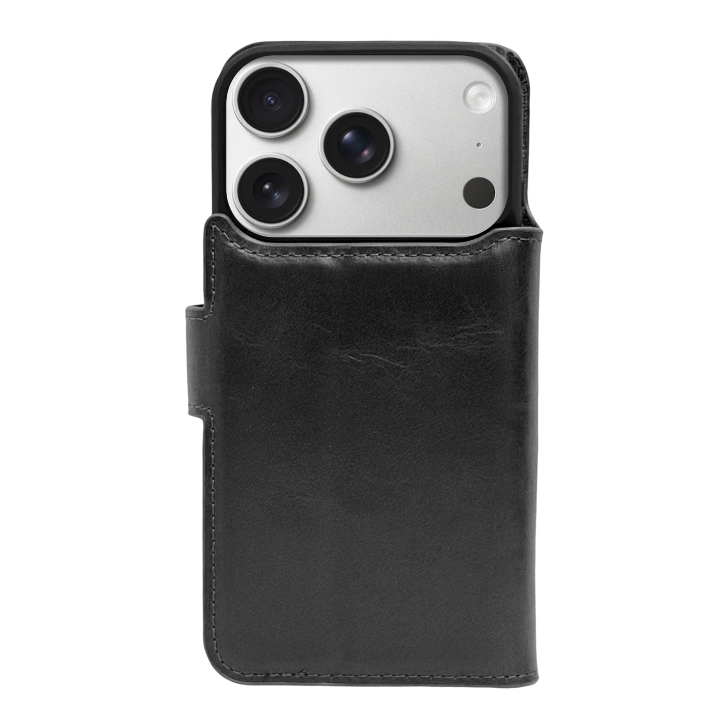 HARDISTON Genuine Leather Handmade Wallet Case Compatible with iPhone 17 Pro - MagSafe Compatible - Detachable Magnetic Flip Cover with Card Holders - Horizontal Kickstand (Black)