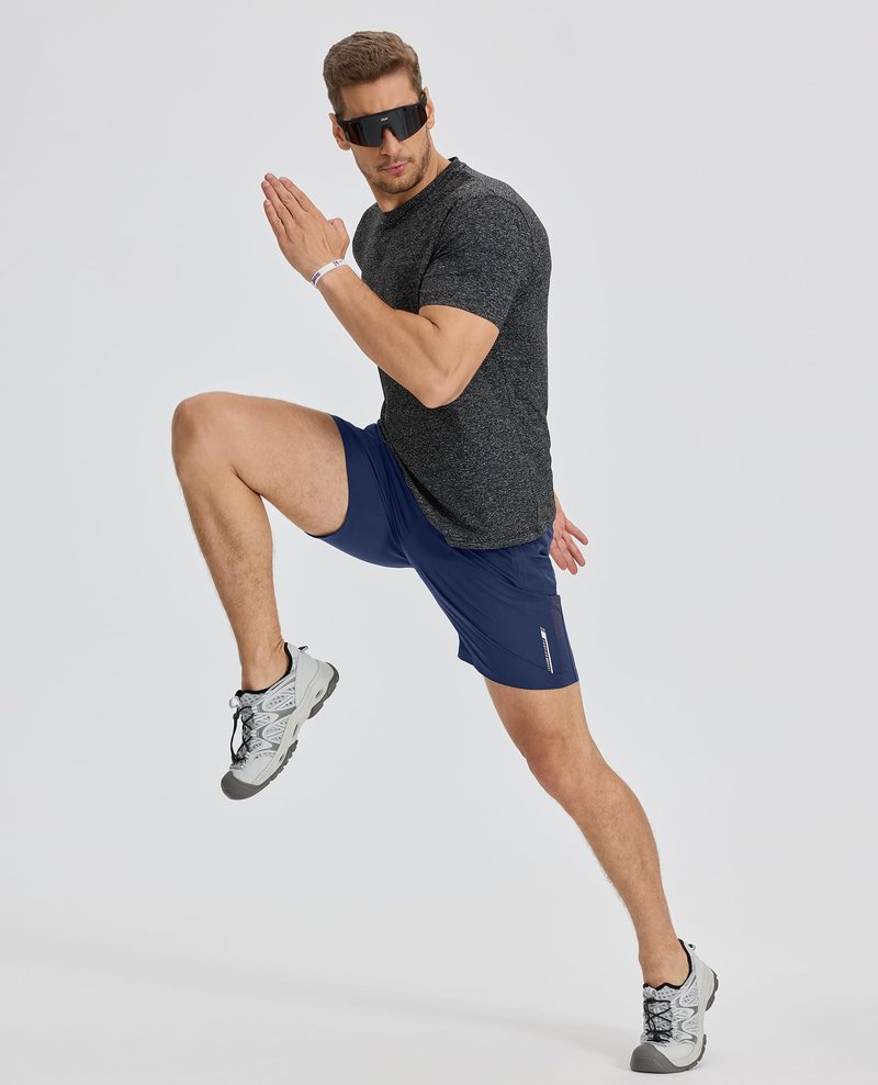 FOGFIRE Men's Athletic Running Shorts with Zipper Pockets Quick Dry Drawstring 7" Gym Shorts for Basketball Workout Jogging-Navy