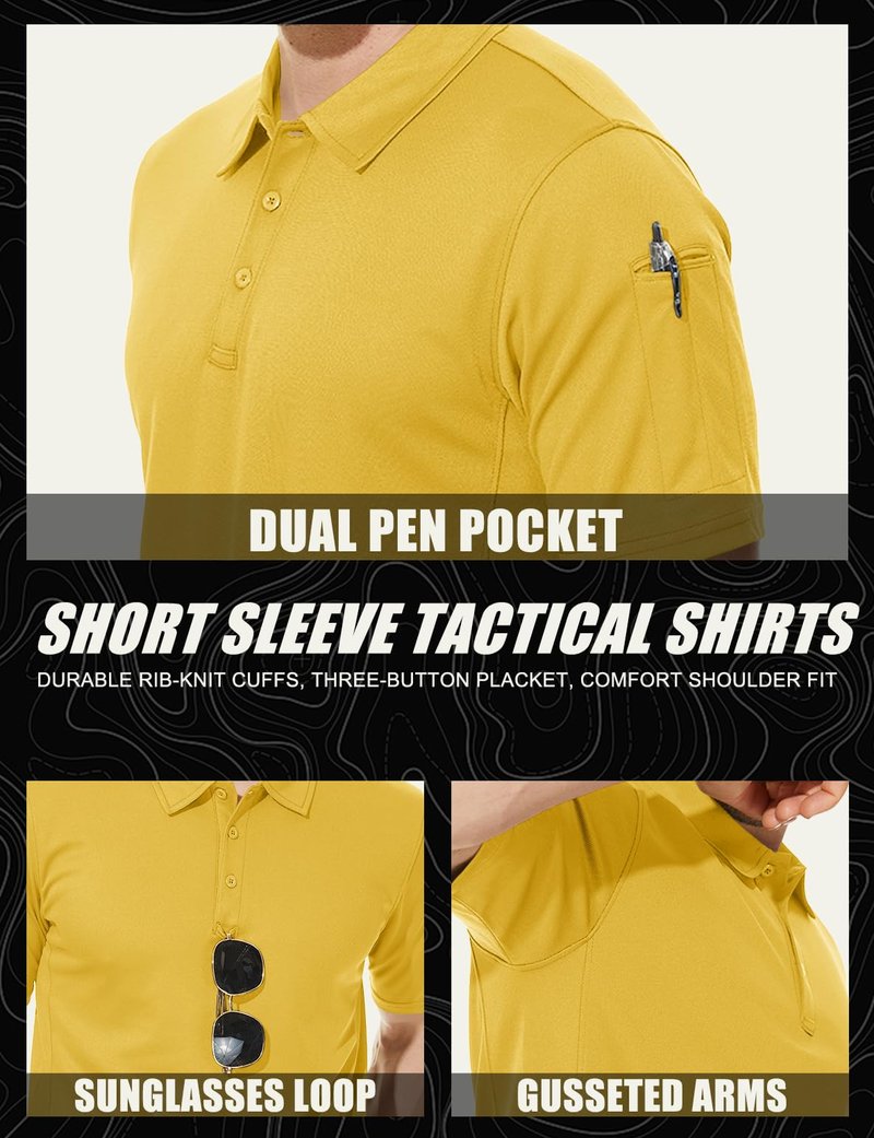 MAGCOMSEN Mens Polo Shirts Short Sleeve Work Polo Golf Casual Quick Dry Performance Summer Shirts Yellow M