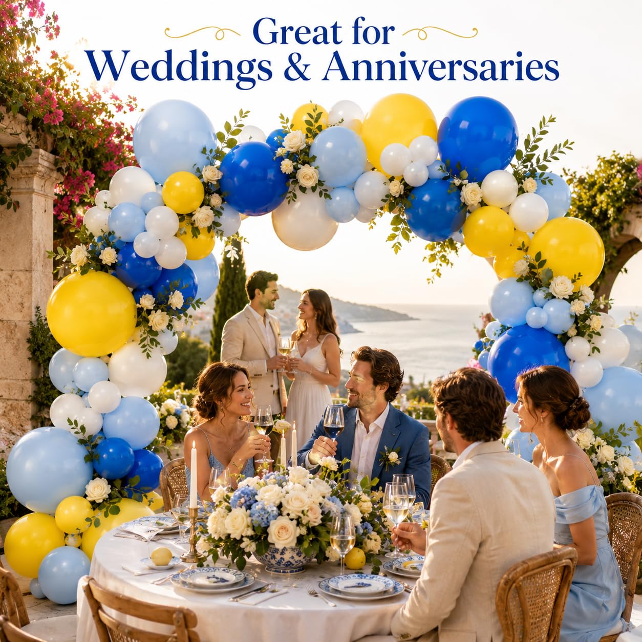 Blue White Yellow Balloon Arch Kit, Graduation Yellow Royal Blue Latex Party Balloons for Lemon Amalfi Coast Baby Shower Anniversary Birthday Wedding Graduation Party Decorations