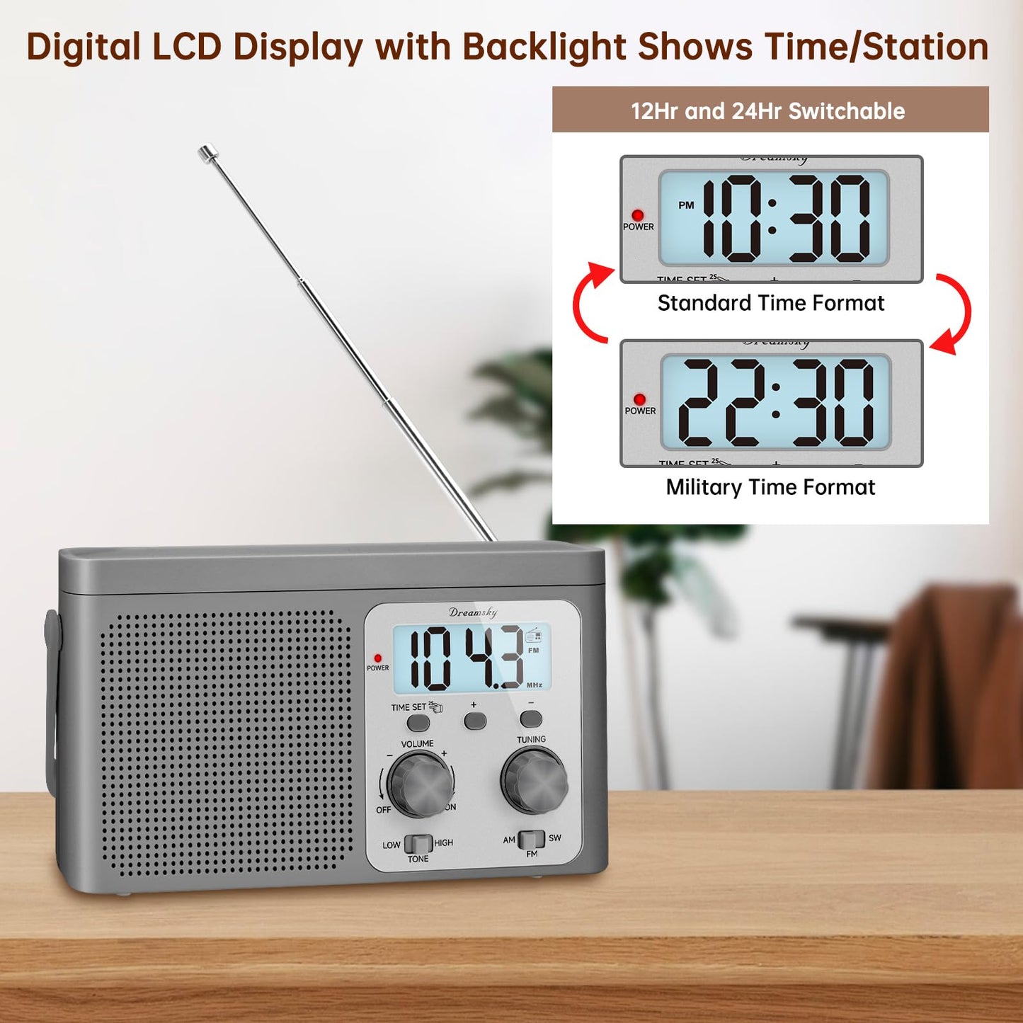 DreamSky AM FM Radio Portable Shortwave Radio Battery Powered/Plug in Wall