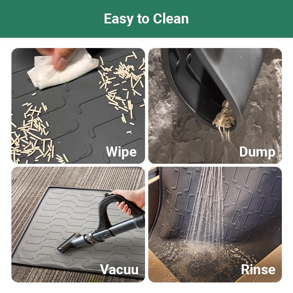 IRRESTRICO Cat Litter Mat, Large 32'' x 24'' Silicone Litter Box Mat for Litter Trapping, Waterproof, Non-Slip, Easy to Clean, Grey
