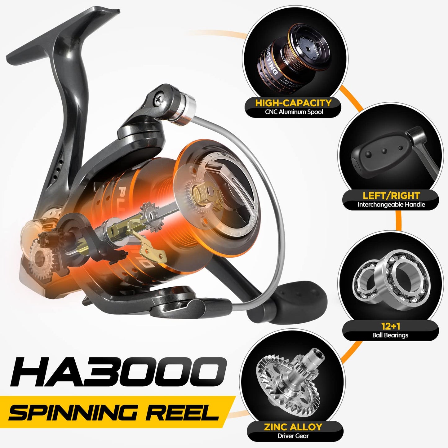 PLUSINNO Fishing Rod and Reel Combos, Toray 24-Ton Carbon Matrix Telescopic Fishing Rod, 12 +1 Shielded Bearings Stainless Steel BB Spinning Reel