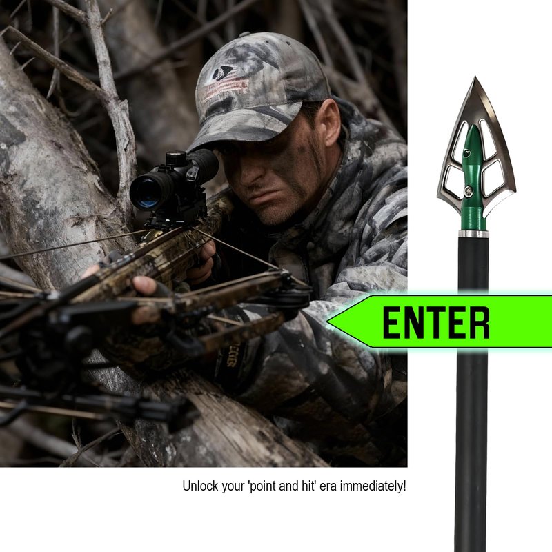 e5e10 Crossbow Bolts 20 Inch Carbon Crossbow Arrows Kit Included 12 pc Carbon Archery Arrows & 6 pc Hunting Broadheads & 2 pc Targets Paper Made Degradable Plastic for Hunting, Practice(Green)