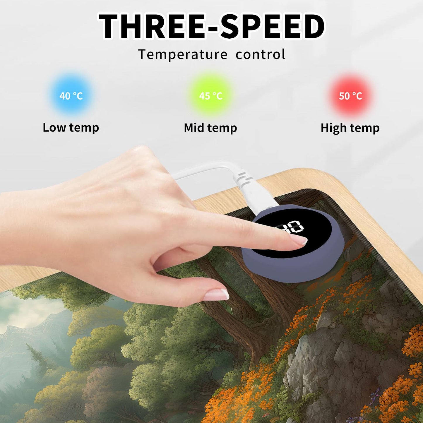 Heated Mouse Pad Hand Warmer, Warm Desk Pad Mousepad Desk Mat with 3 Levels Heating and 3 Hours Auto Shut Down 31.5 x 13 inch PU Leather Warmer Keyboard Mat for Gaming Laptop Office Home, Forest Art