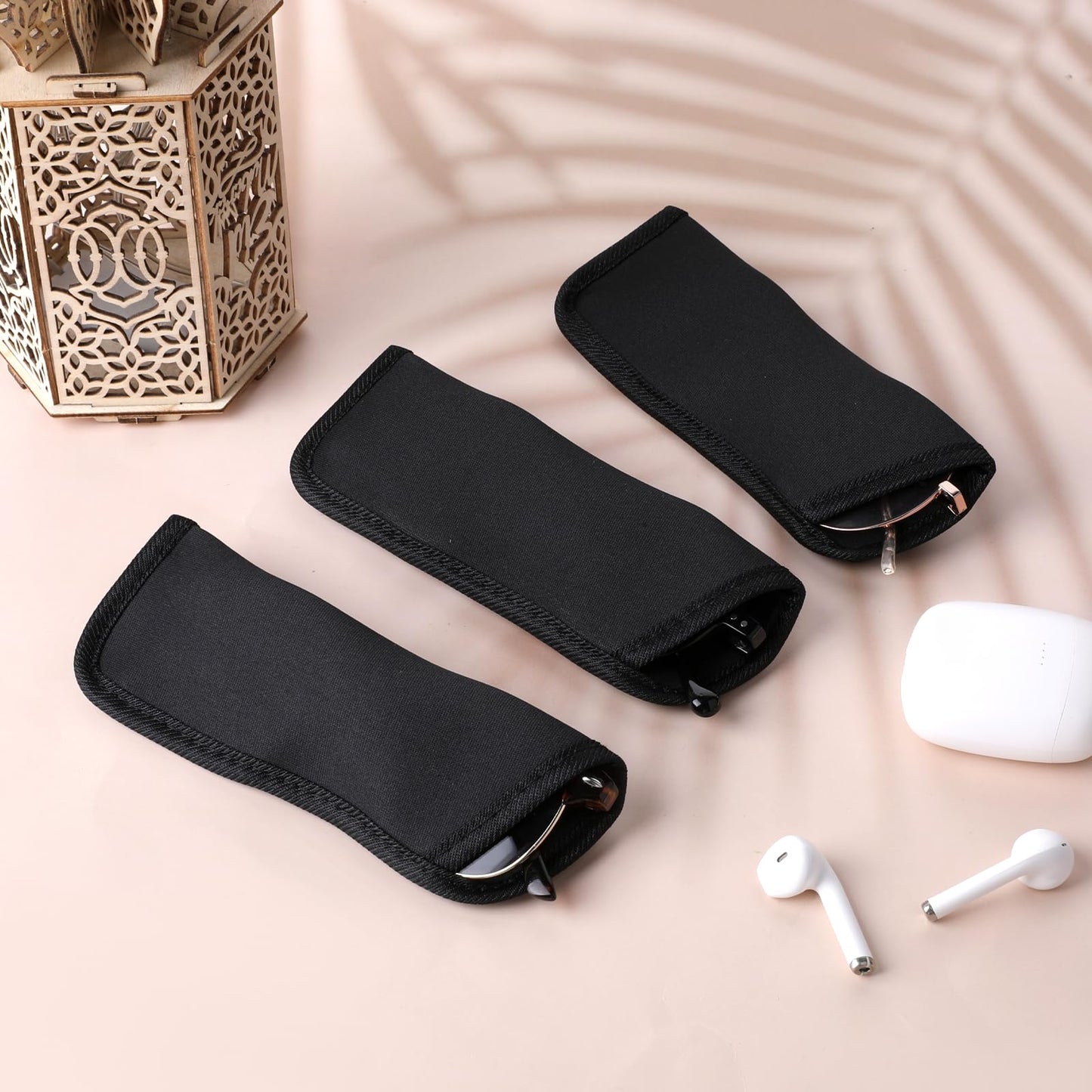 Xthrotsenk 4 Pack Eyeglass Case Soft Slip in Glasses Cases Black Eyeglasses Holder Protective Case for Travel Sunglasses Case Pouch Fabric Spectacle Pouch Soft Glasses Sleeve Holder