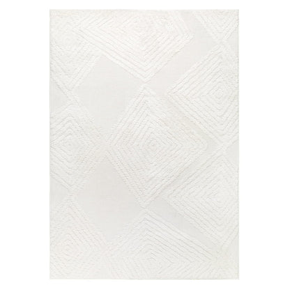 Antep Rugs Palafito 5x7 Geometric Shag Diamond High-Low Pile Textured Indoor Area Rug (White, 5'3" x 7'6")