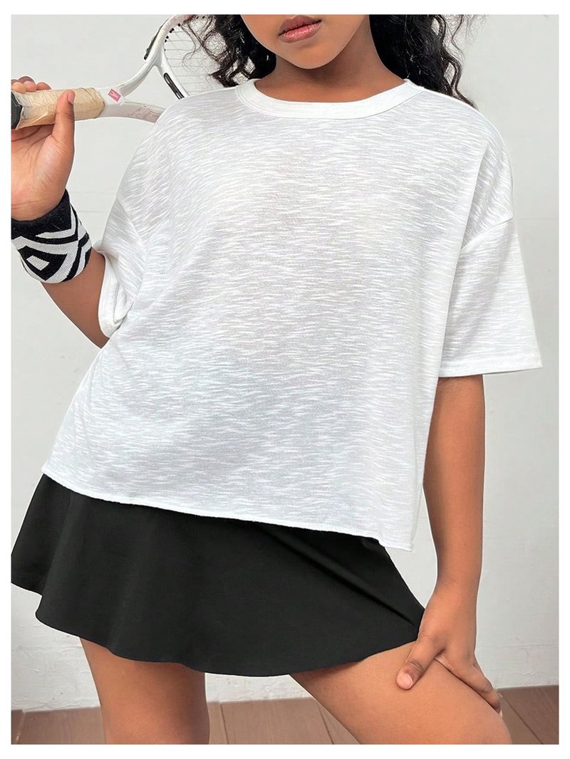 SOLY HUX Girl's Open Back Workout Tops Cute Short Sleeve Shirt Running Athletic T Shirts Summer Clothes Plain White 9Y