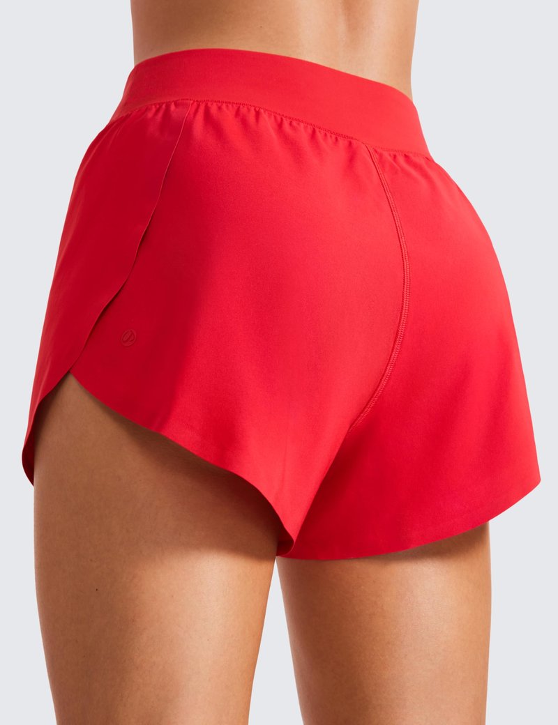 CRZ YOGA High Waisted Split Running Shorts for Women 3" - Comfy Mesh Liner for Workout Athletic GymTrack Quick Dry Deep Red XX-Small