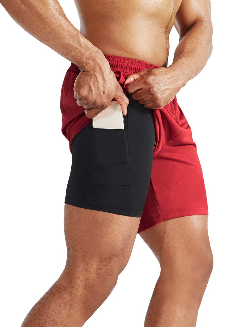 NELEUS Men's 2 in 1 Running Shorts with Liner,Dry Fit Workout Shorts with Pockets,6070,2 Pack,Black/Red,US L,EU XL