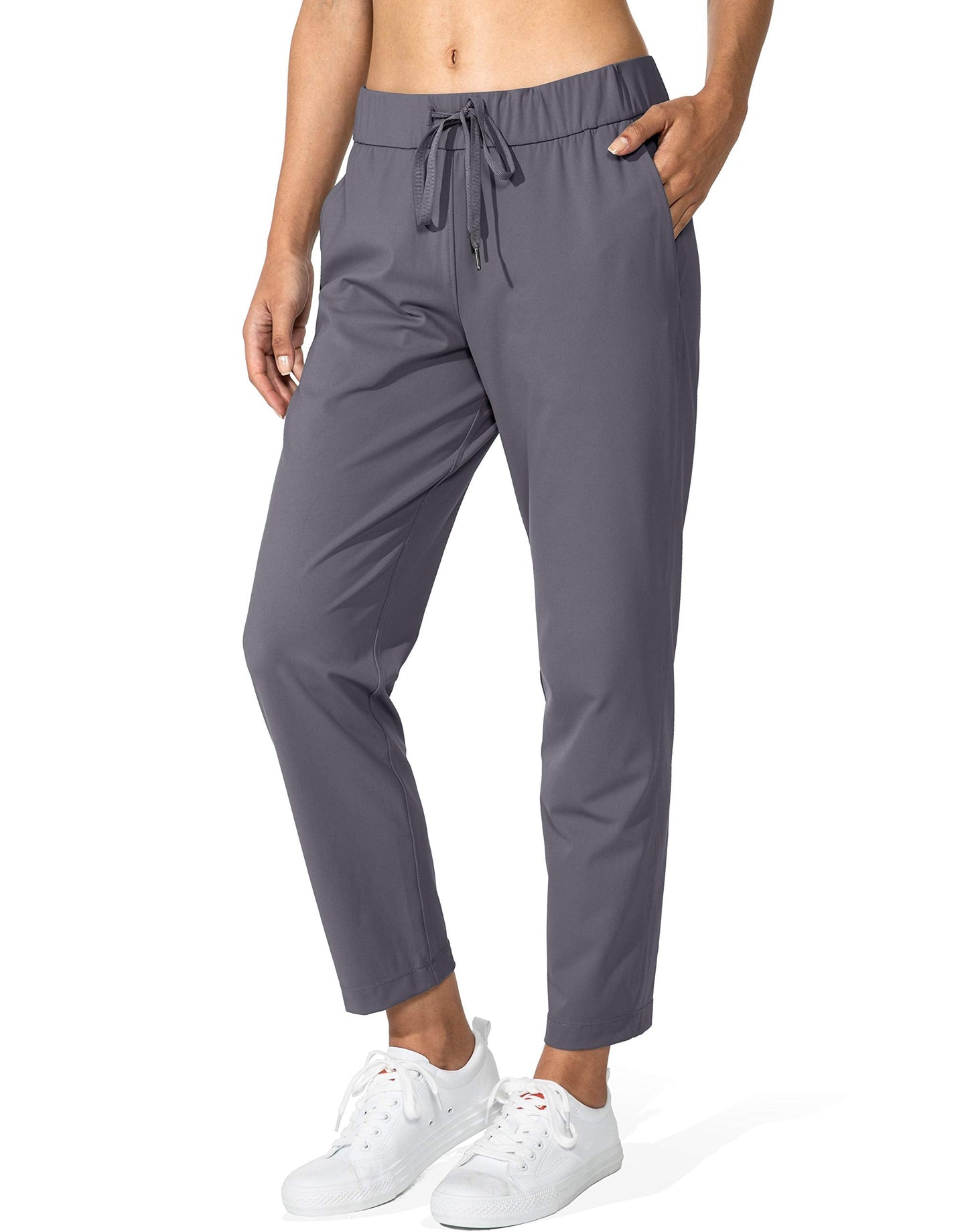 G Gradual Women's Pants with Deep Pockets 7/8 Stretch Sweatpants for Women Athletic, Golf, Lounge, Work (Grey, Small)