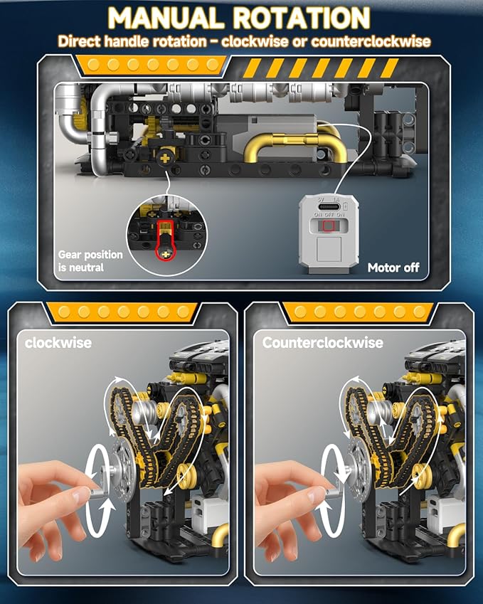 Karei V8 Engine Building Set V8 Engine Model Kit That Run with Manual &amp Electric Dual Working Modes V8 Building Motor Kit Runs 2 Directions and 2 Speeds STEM Toys Gifts for 14+ and Adult (1065