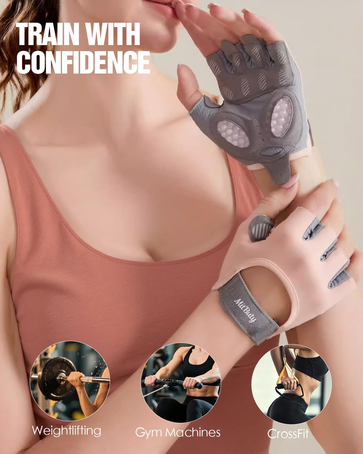 MitButy Workout Gloves for Men & Women – Fingerless Gym Gloves for Weight Lifting, Crossfit, Fitness, Exercise & Training with Silicone Grip Dots for Secure Hold & Palm Padding Protection