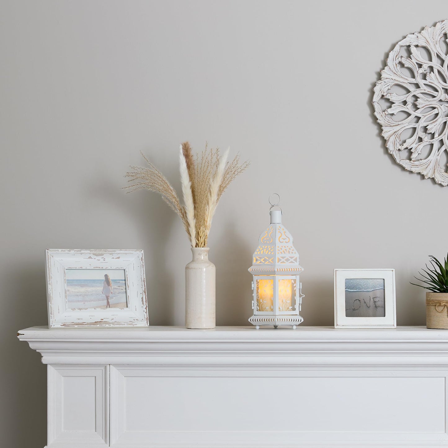 Accent Plus Christmas Decorations Indoor Lantern Decorative Outdoor Christmas Decorations Candle Lantern Moroccan Candle Holders Metal Hanging Lantern, White 6 X 5 X 12 Inches