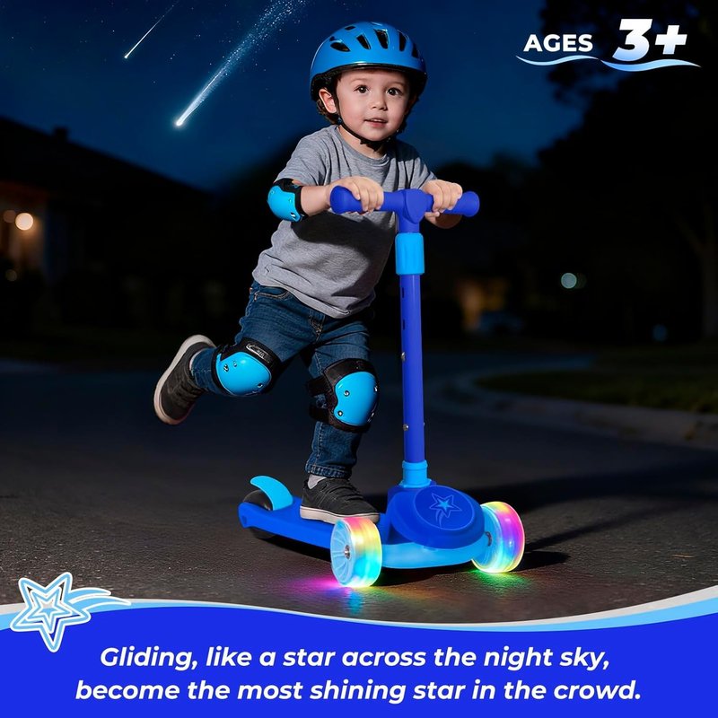 Nattork Kids Scooter for Girls Boys with Light Up Wheels, 3 Adjustable Height Handlebars, Lean-to-Steer Technology, Widen Anti-Slip Deck, 3 Wheel Scooter for kid ages 3-8, Support Riders Up to 110 LBS