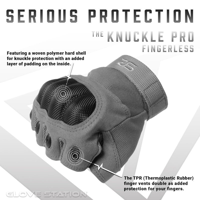 Glove Station Fingerless Knuckle Gloves for Men - Motorcycle Gloves for, Airsoft, Hunting, Work and Hiking - Gray, X-Large