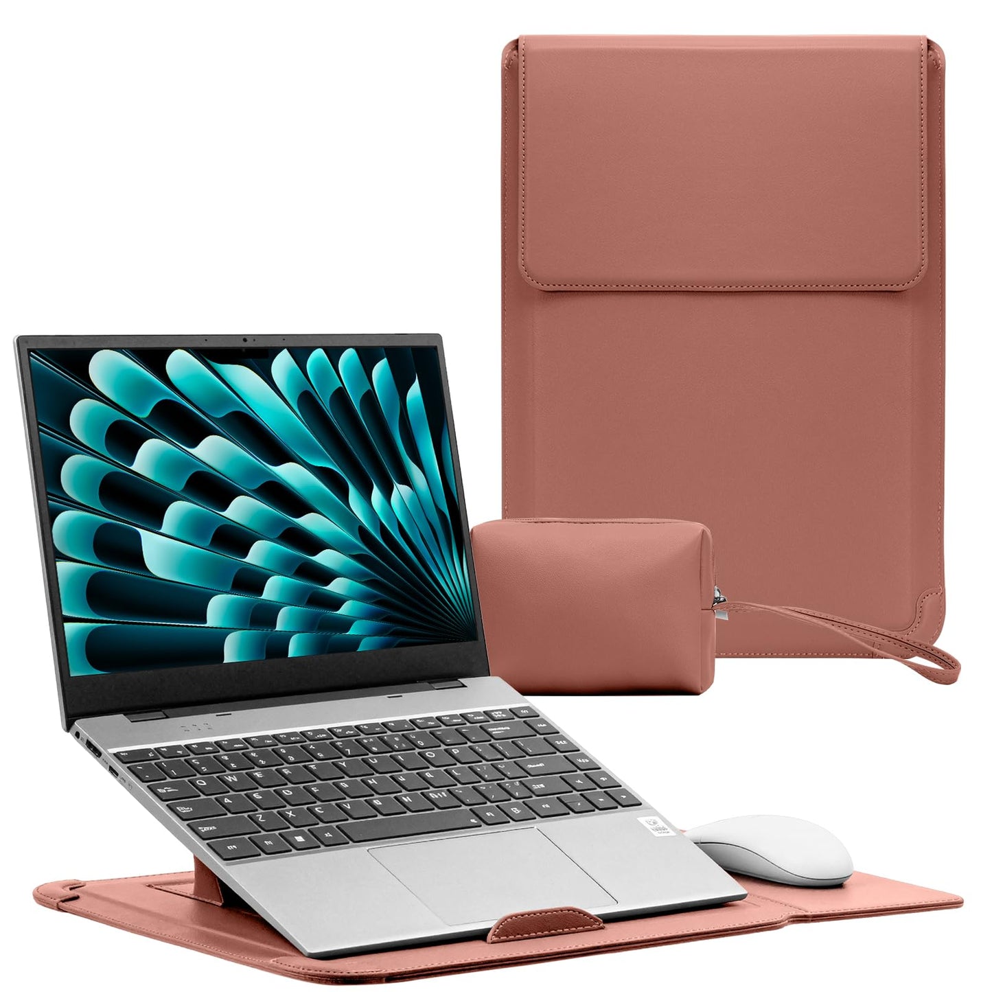 RoYiio 13-13.3-14 Inch Laptop Sleeve Case with Stand Feature Cover PU Leather Slim Bag for MacBook Pro 14" M5/M4/M3/M2/M1 & Pro/Max, MacBook Pro 13" M2/M1, MacBook Air 13" M5/M4/M3/M2/M1 (Dark Pink)