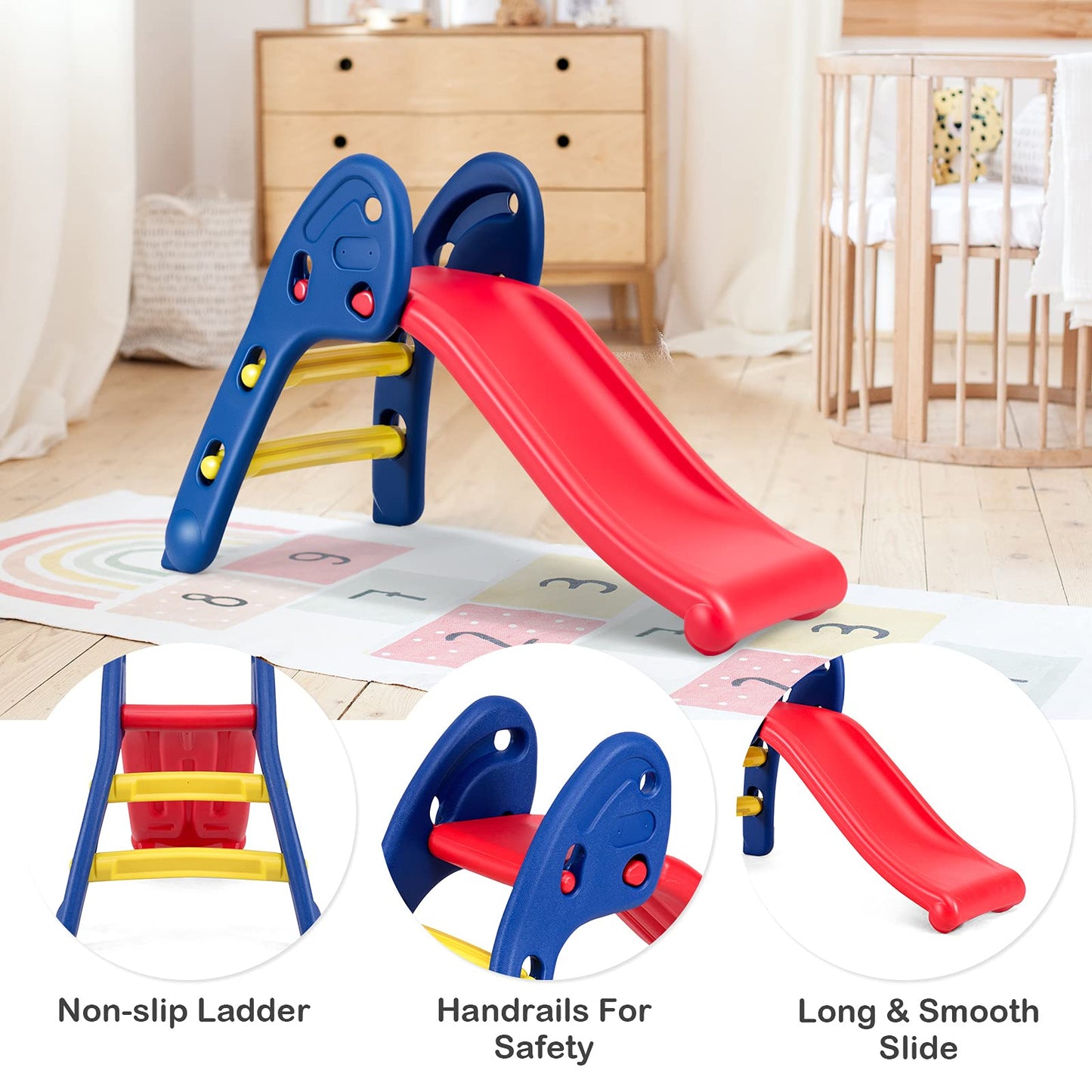 Baby Joy Folding Slide, Indoor First Slide Plastic Play Slide Climber Kids (Ellipse Rail)