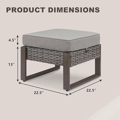 Rilyson Outdoor Ottoman Wicker Patio Footrest - 2 Piece Wicker Footrest Footstools Set with Sturdy Frame,All-Weather PE Wicker, Thick Cushions for Deck Porch Garden(Mixed Grey/Grey)