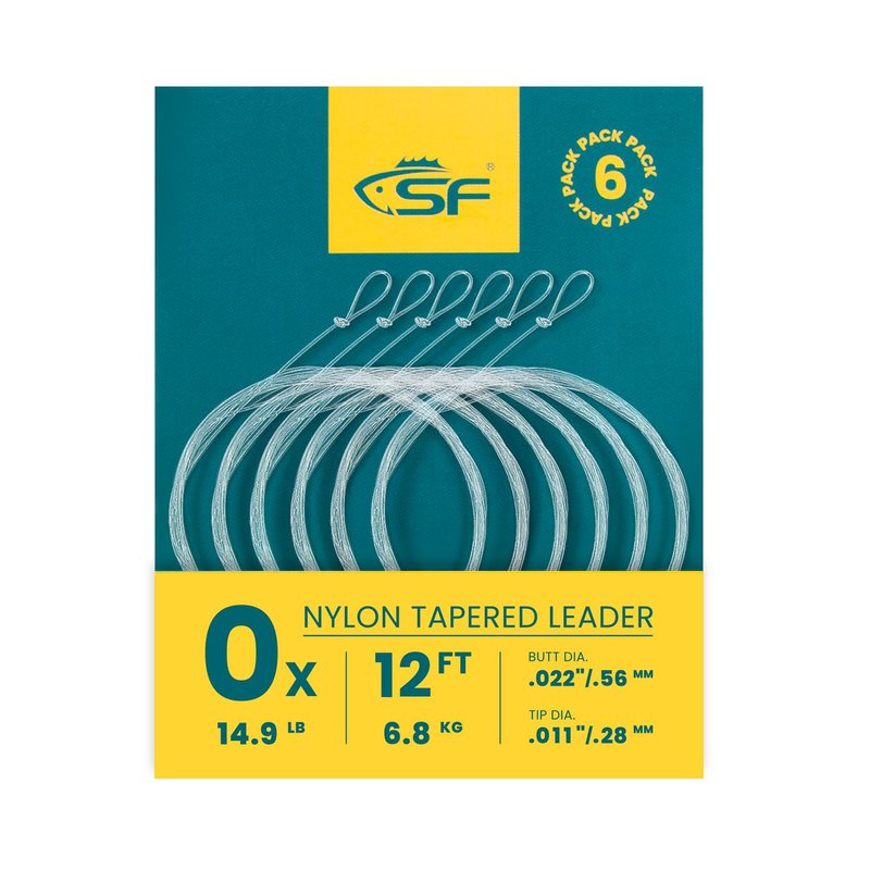 SF 6PCS Pre Tied Loop Fly Tapered Leader Nylon Fly Fishing Trout Leader Line 12FT-0X