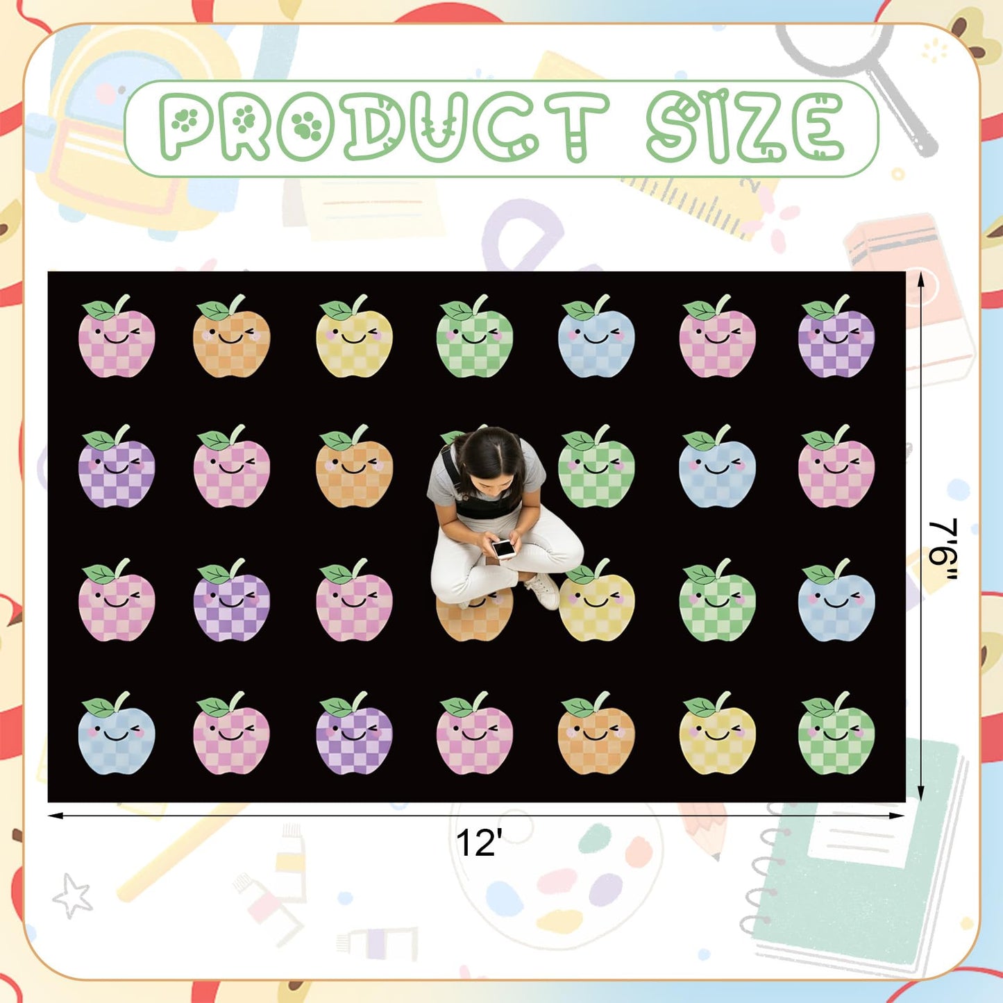 Breling Pastel Apple Classroom Rug 7'6" x 12' Large Classroom Carpet Fun Durable School for Learning Centers Primary Kindergarten Nursery Learning Play Group Activities Mat Back to School Decor