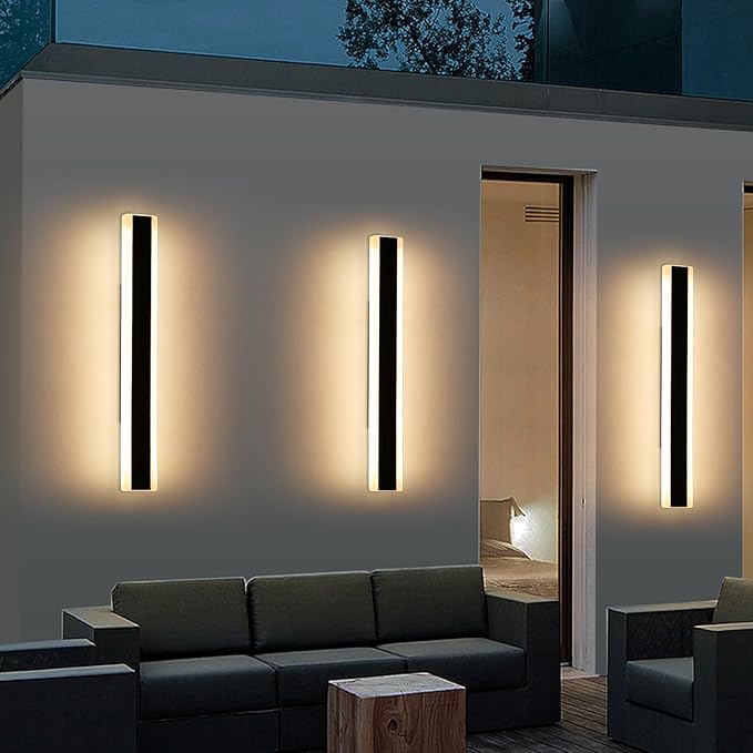 Mikeru 2pack 23.6inch Modern Outdoor Wall Light Fixtures, 3000K Exterior Lights for House, Shop, Garage - IP65 Waterproof, Rust Resistant, Hardwire Mounting