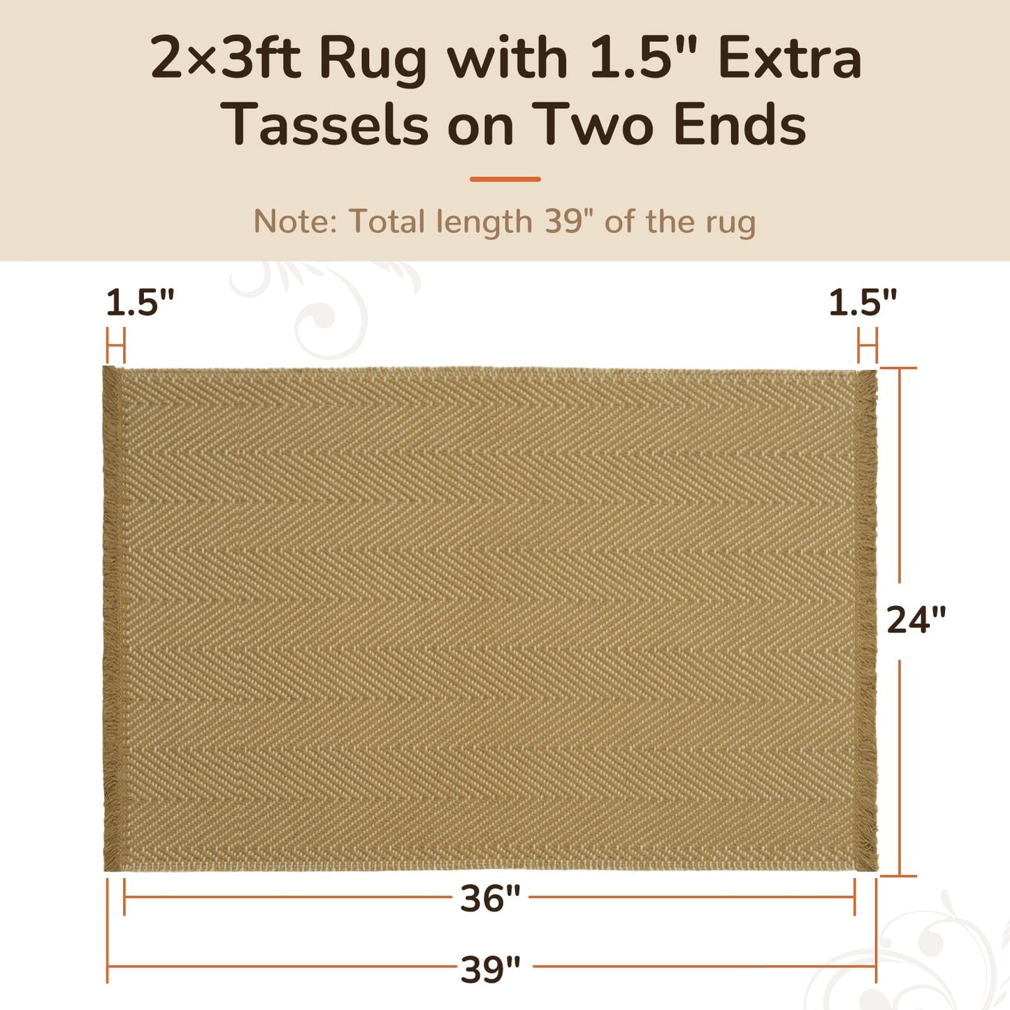 BESTSWEETIE Area Rug 2x3 Washable Entry Rugs Hand-Woven Soft Modern Farmhouse Boho Neutral Decor Carpet with Tassels Non-Slip Braided Rugs for Entryway Kitchen Bathroom, Natural Yellow Beige