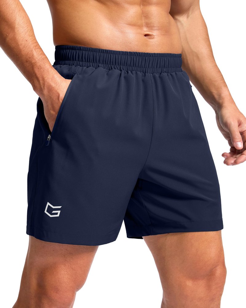 Men's Athletic Running Shorts with Zipper Pockets Quick Dry 7"/ 5"/ 9" Workout Gym Shorts for Basketball Hiking(Navy,5XS)