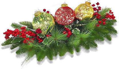 Christmas Table Centerpieces Decorations, Lighted Table Accent Centerpiece with LED Sparkle Baubles Battery Operated with Timer Holiday Candelabrum for Home Party Xmas Table Mantel Decoration