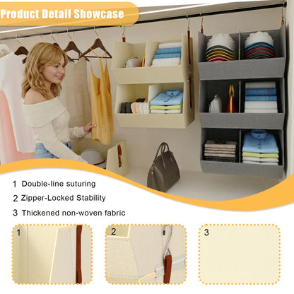 WHEEXIAG Hanging Closet Organizer, Closet Organizers and Storage, Hanging Closet Organizer Extra Large - Fabric Closet Hanging Organizer for Home, Dorm, Rv,Handbags, Underwear, Sock. Beige - 1 Pack