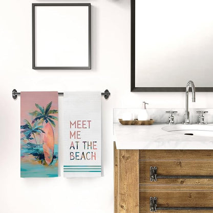 Boho Coastal Beach Kitchen Towels, Meet Me at The Beach Decorative Hand Towels