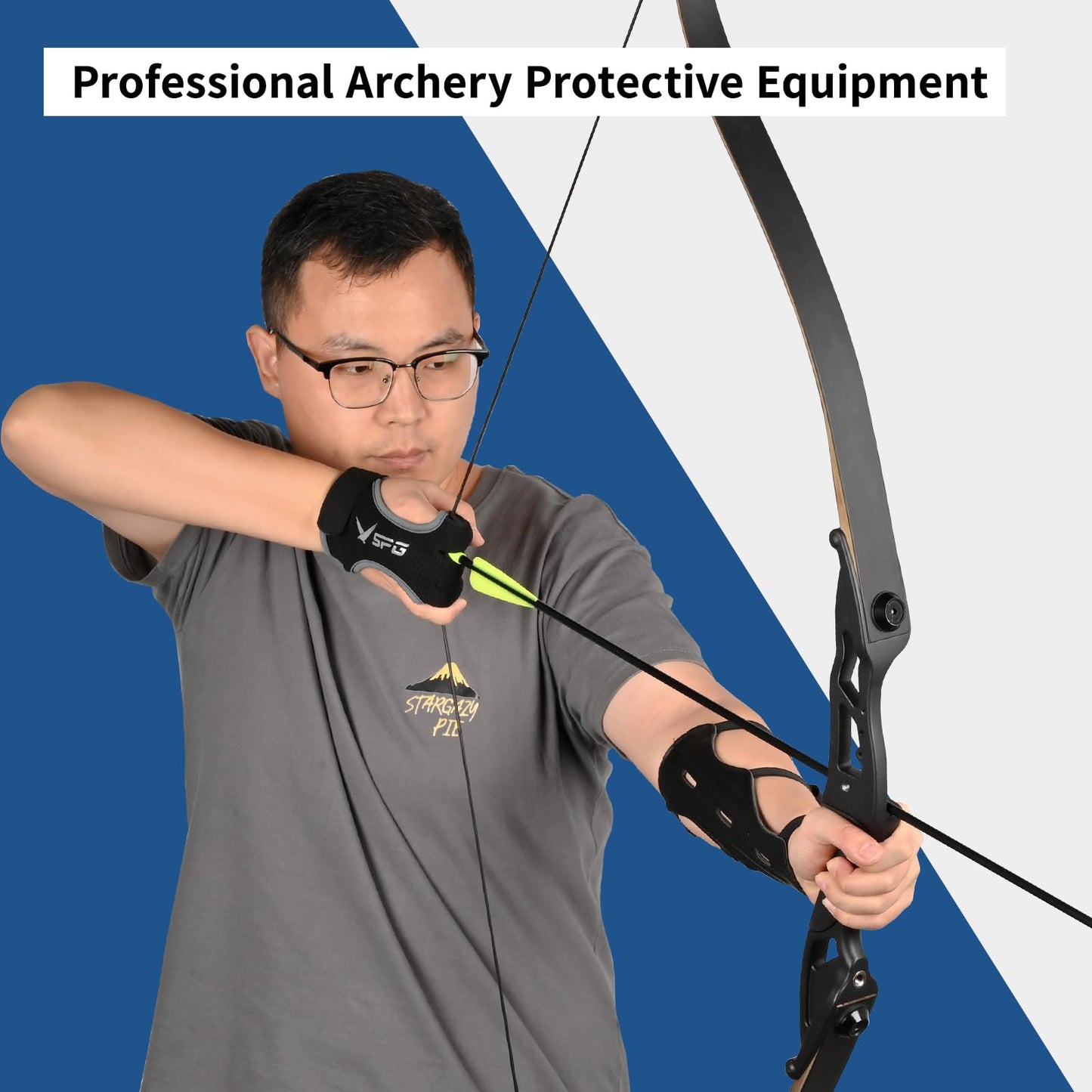 FENJANER Archery Finger Tab Gloves Arm Guard Adjustable Strap Wrist Guard Arrow Bag Hip Arrow Quiver for Hunting Target Accessories (1 X Arm Guard and 1 X Archery Glove)
