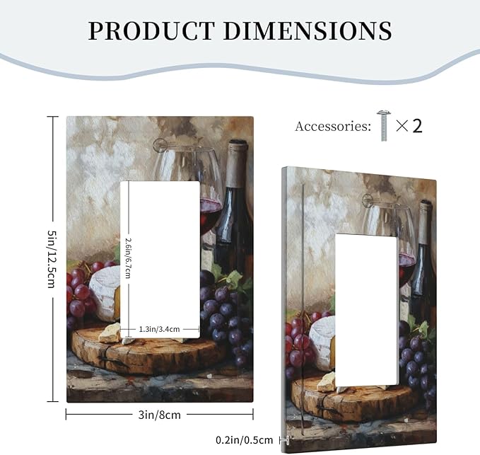 Decorative Art Light Switch Covers Wineglass & Artisanal Cheeses 1 Gang Rocker Outlet Decorative Switch plate Faceplate GFCI Light Switch Covers for Home Decor