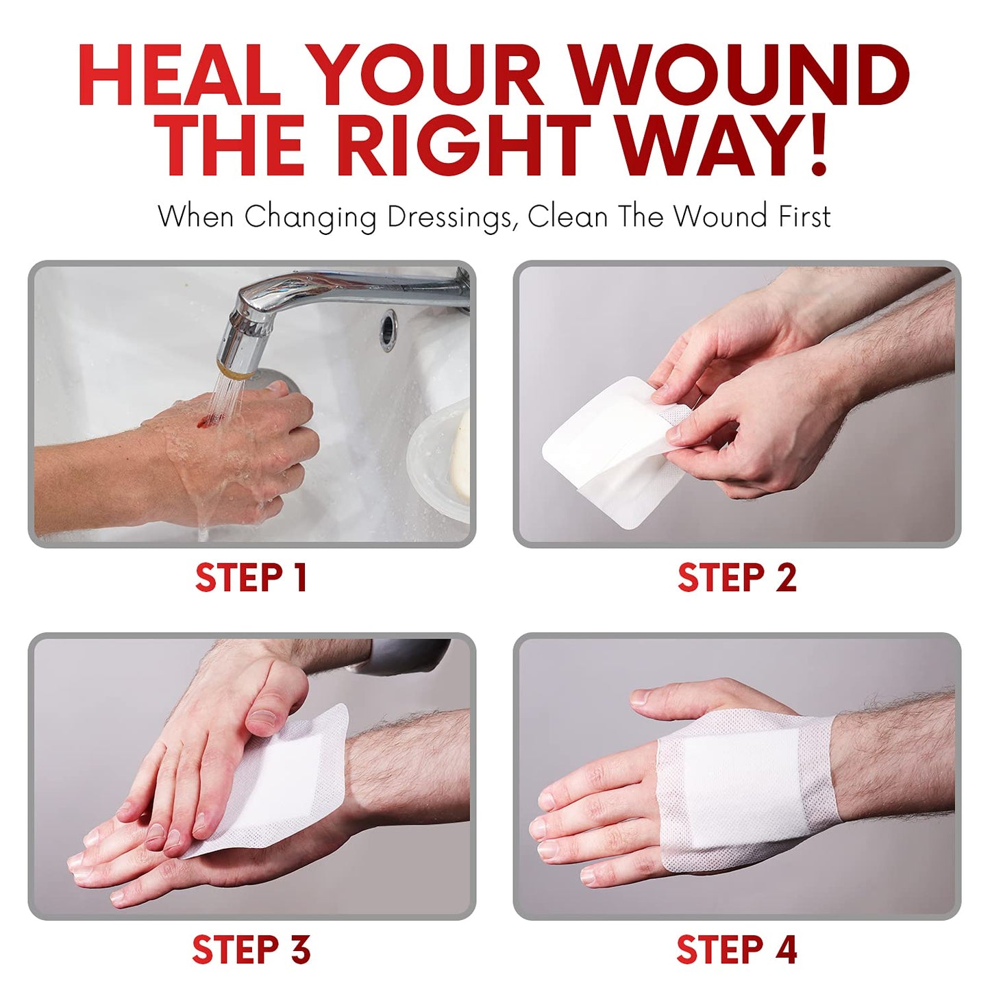 HEALQU Bordered Gauze Island Dressing - 50 Count, 2" x 2" Sterile Individually Wrapped Gauze Pads with Water-Resistant, Non-Woven Backing - Soft and Breathable Wound Dressing for First Aid and Medical