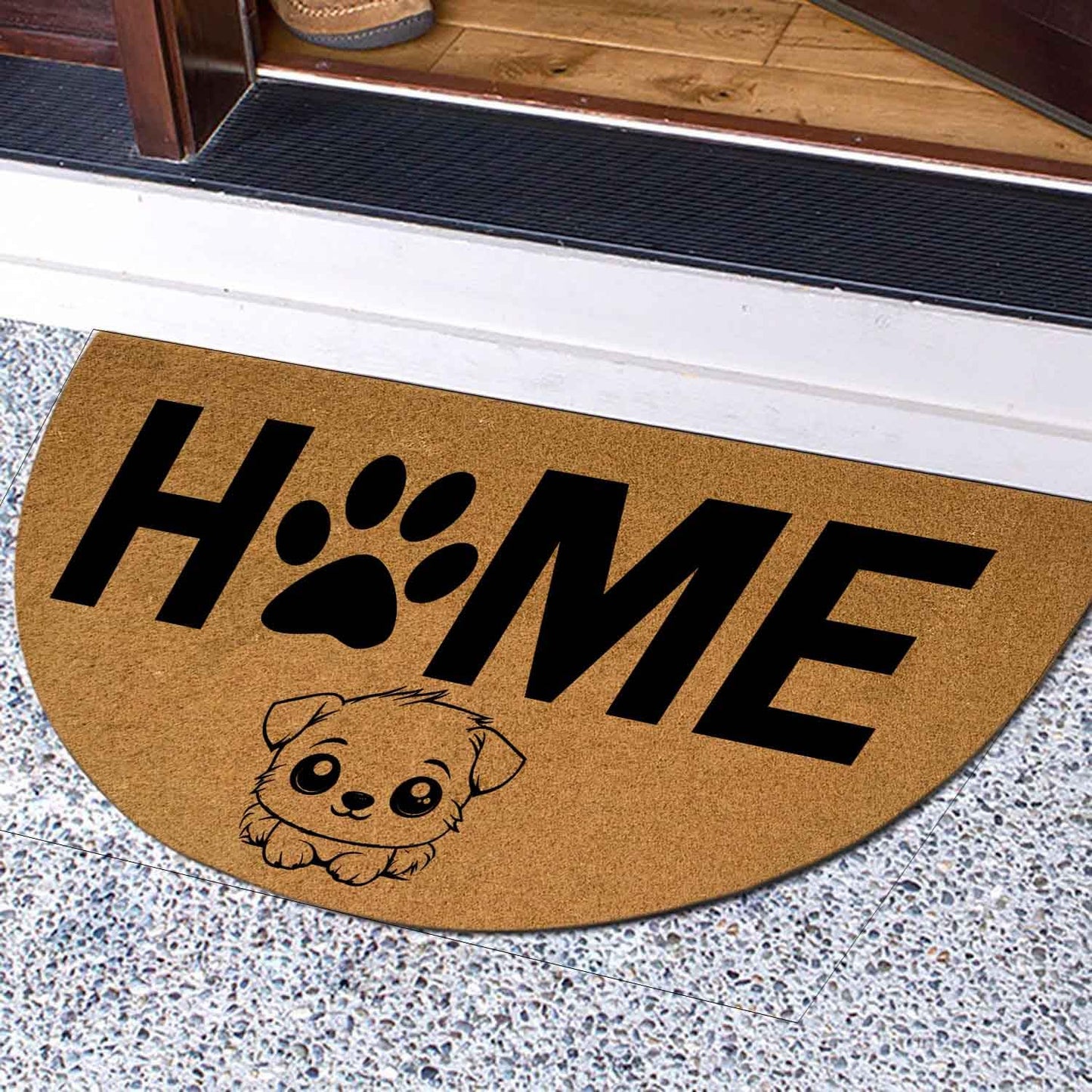Funny Half Round Door Mat Half Circle Front Door Mat Entryway Outdoor Mat with Heavy Duty Anti-Slip Backing Front Porch Welcome Mats 29.5 x 17 inch (Home Cute Dog)