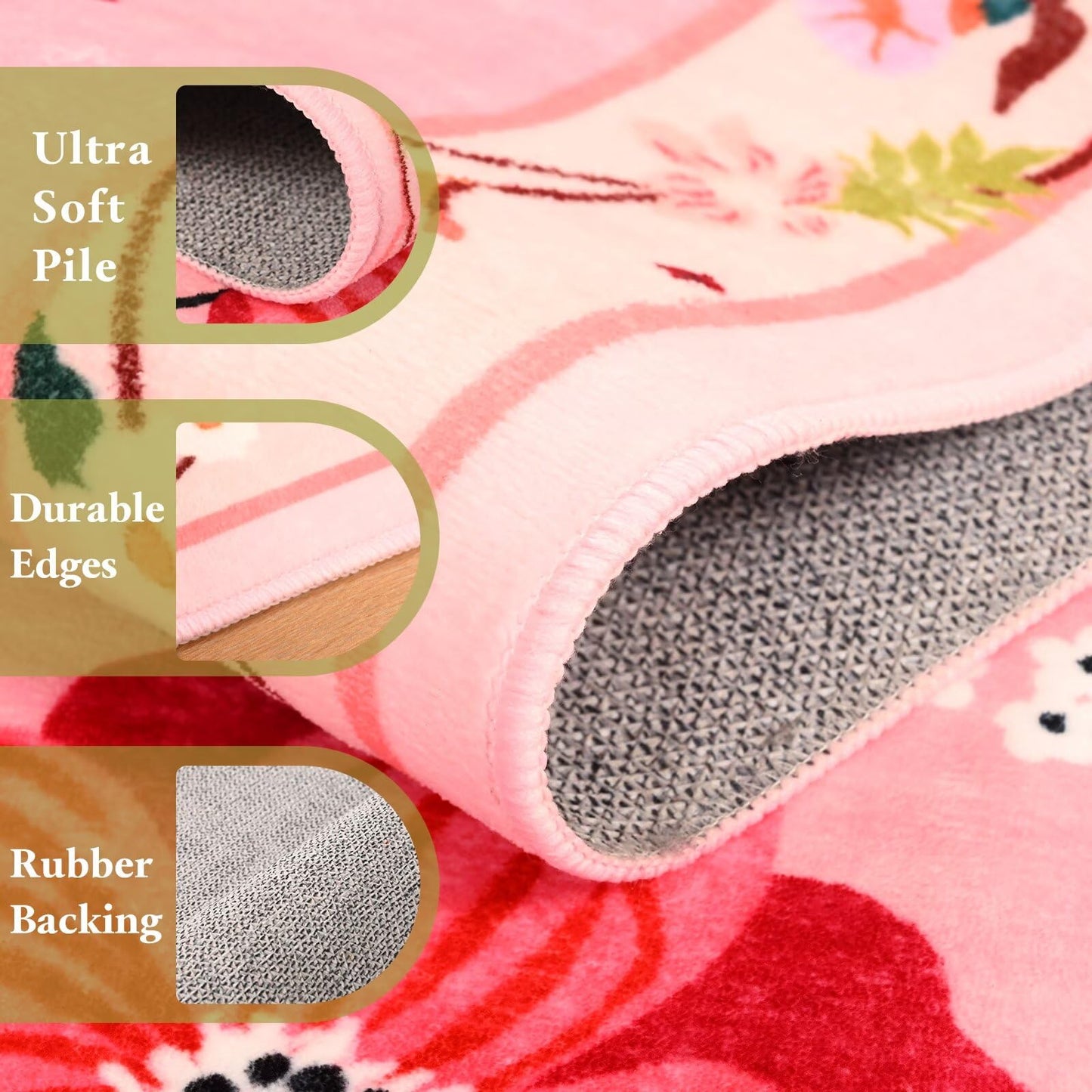 Macgace Pink Floral Runner Rug, 2x6 Flowers Printed Washable Rugs with Non Slip Backing for Girls Bedroom Kitchen Hallway, Cute Carpet Runners Home Aesthetic Decor